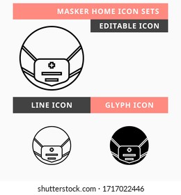 Masker icons set vector design, modern editable line and  glyph icon, black color and isolated for icon presentation, website and banner