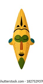 Masking art object. Vector african ethnical mask isolated on white background. Masking art object, mystical symbol, tribal masked souvenir vector illustration