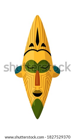 Vector Masking art object. Vector african ethnical mask isolated on white background. Masking art object, mystical symbol, tribal masked souvenir vector illustration