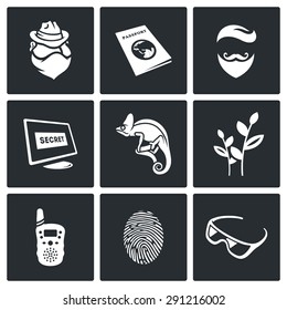 Masking of humans and animals icons set. Vector Illustration.
Isolated Flat Icons collection on a black background for design