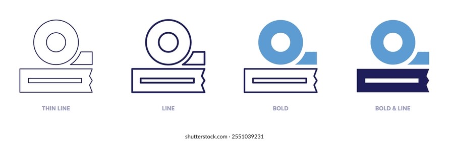 Icono de la cinta de enmascarar en 4 estilos diferentes. Línea delgada, línea, negrita y línea negrita. Estilo duotono. Trazo editable.