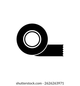 Masking Tape Roll with Partial Strip Icon Black Filled Minimal Design