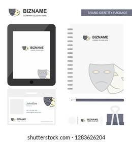 Masks Business Logo, Tab App, Diary PVC Employee Card and USB Brand Stationary Package Design Vector Template