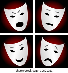Masks, depicting emotions: angry, sad, neutral, happy