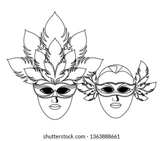 masks and feathers black and white