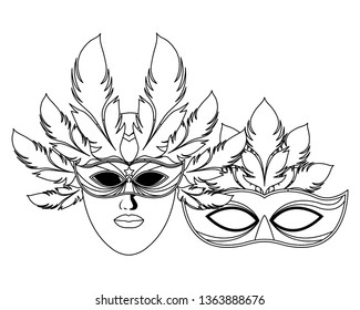masks and feathers black and white