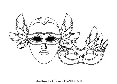 masks and feathers black and white