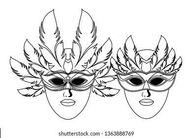 masks and feathers black and white