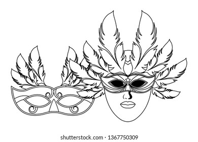 masks and feathers black and white
