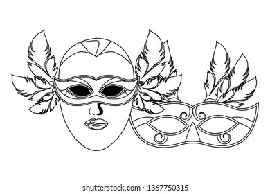 Masks Feathers Black White Stock Vector (Royalty Free) 1367750315 ...