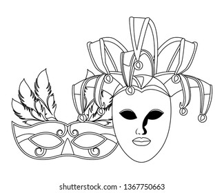 masks and feathers black and white