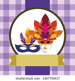 masks with feathers round icon
