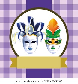 masks with feathers round icon