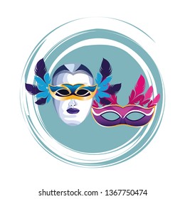 masks with feathers round icon