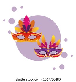 masks with feathers round icon