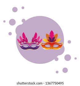 masks with feathers round icon