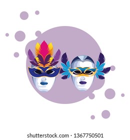 masks with feathers round icon
