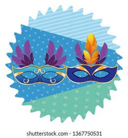 masks with feathers round icon