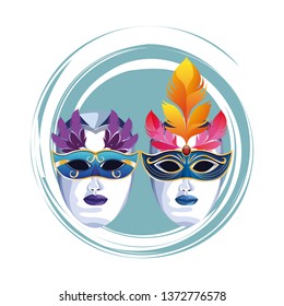 masks with feathers round icon