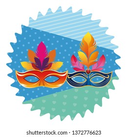 masks with feathers round icon