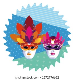 masks with feathers round icon