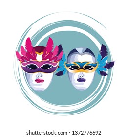 masks with feathers round icon