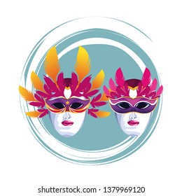 masks with feathers round icon