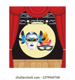 masks with feathers round icon