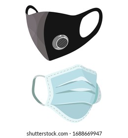 
masks with flat designs. respiratory protective mask. mask for protection against viruses, dust and pollution. vector illustration. 