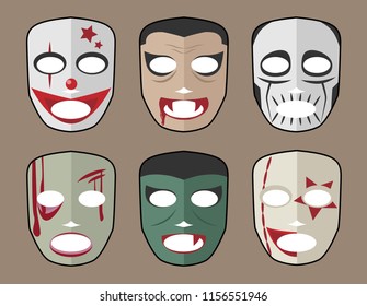 Masks for Halloween Cartoon Vector
