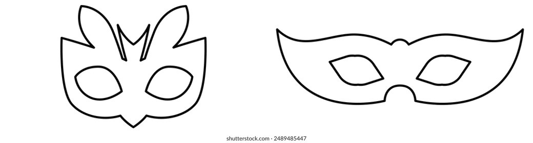 Masks linear icon. Carnival dressing. Costume for masquerade. Fantasy orante face mask. Thin line customizable illustration. Contour symbol. Vector isolated outline drawing.