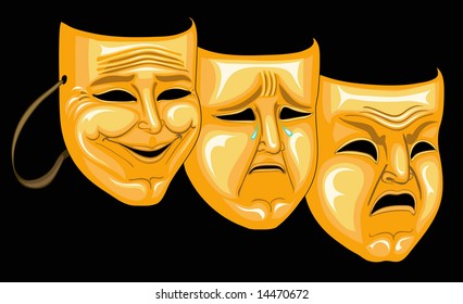 Masks of pleasure, grief and rage