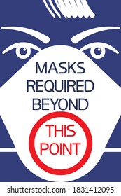 Masks required beyond this point.
A poster with a picture of a human face in a mask with text information.