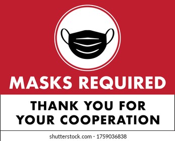 Masks Required Sign for Restaurants and Retail Business | Thank You For Your Cooperation Horizontal Layout