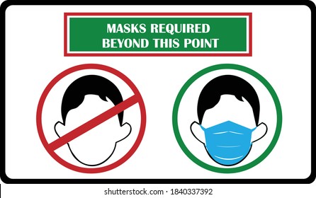 Masks required sign. Wear face mask sign. The mandatory sign for wearing mask. Masks required beyond this point