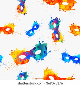 Masks seamless pattern. Splash paint. Carnival "mardi gras" background