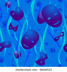 Masks and streamers party themed seamless background