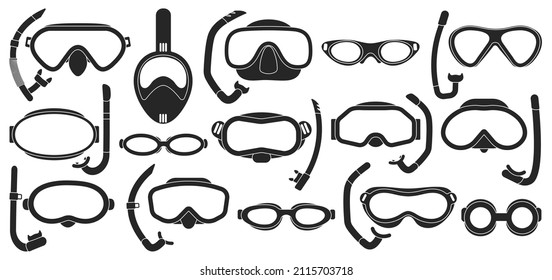 Masks for swimming vector black set icon. Isolated black set icon underwater glasses . Vector illustration masks for swimming on white background.