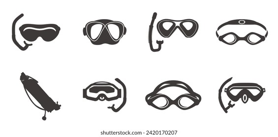 Masks for swimming vector black set icon. Isolated black set icon underwater glasses.