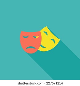 Masks (theater) flat icon. Modern flat icons with long shadow effect in stylish colors. Icons for Web and Mobile Application. EPS 10.