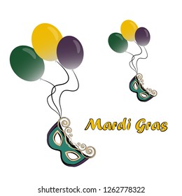 masks are tied to the balloons fly into the sky on the feast of Mardi Gras