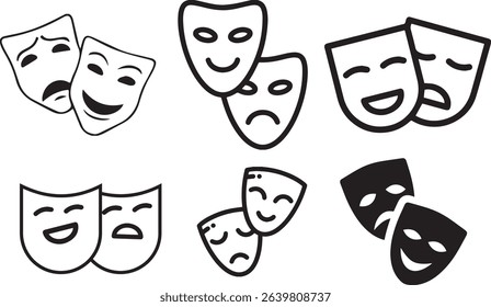Masks Vector Comedy and Tragedy Drama Icon Set