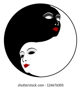 Masks. Ying yang symbol of harmony and balance