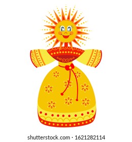 Maslenitsa doll Marena icon in flat style isolated on white background for slavic traditional russian winter festival, for Shrovetide posters,cards and banners. Vector illustration. Pancake week.