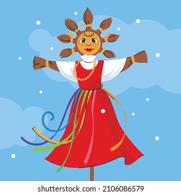 Maslenitsa. An effigy of a doll, which is burned on the Maslenitsa holiday. Vector image. 