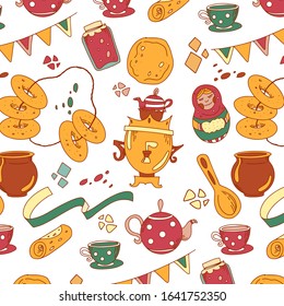 Maslenitsa or Shrove Tuesday. Pattern. Color illustration on a white background. Cute greeting card, sticker or print.