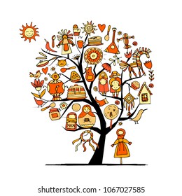 Maslenitsa or Shrovetide. Art tree for your design