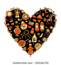 Maslenitsa or Shrovetide. Heart shape for your design