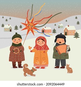 Maslenitsa or Shrovetide, Russian holiday Carnival. Fastive celebrations, happy children. 