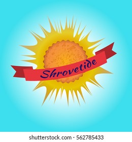 Maslenitsa. Sun - russian symbol of holiday Shrovetide. Wide Pancake week. Vector illustration with typography for card